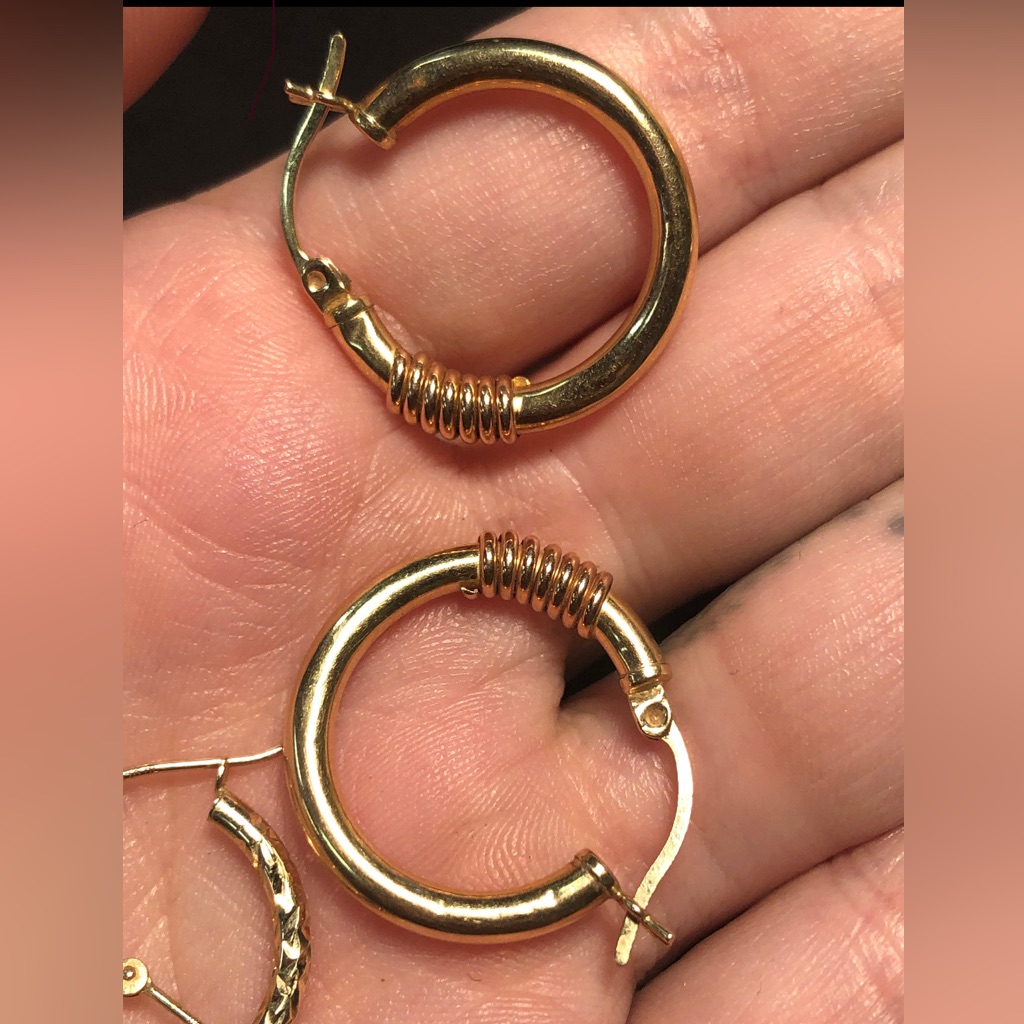 14k Solid Two Tones Hoop Earrings  Estate  Vintage